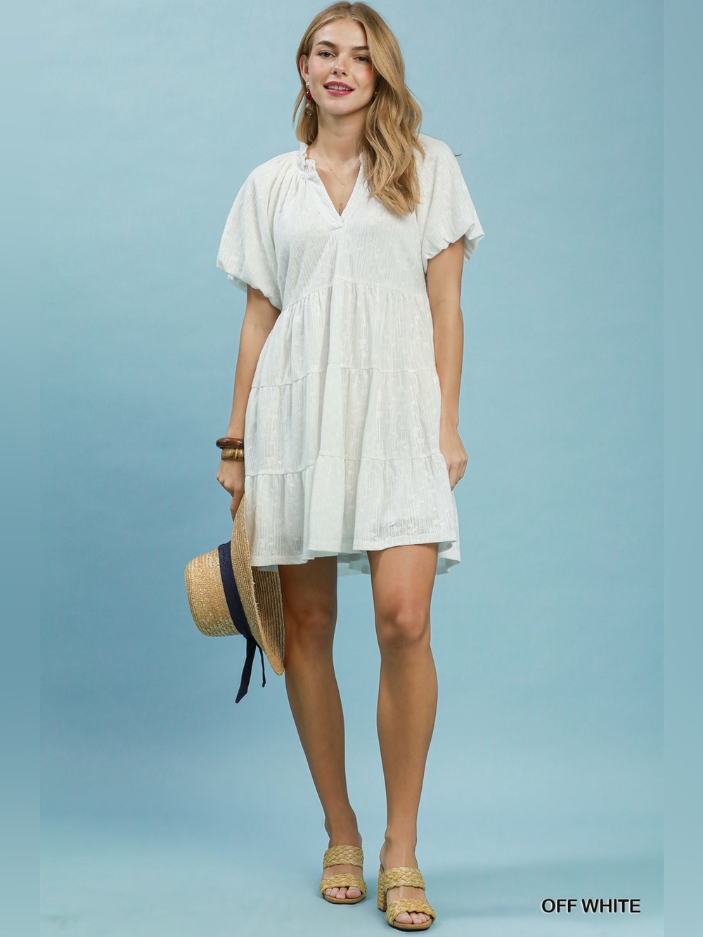 Umgee Jacquard Puff Sleeve Mini Dress🛍️